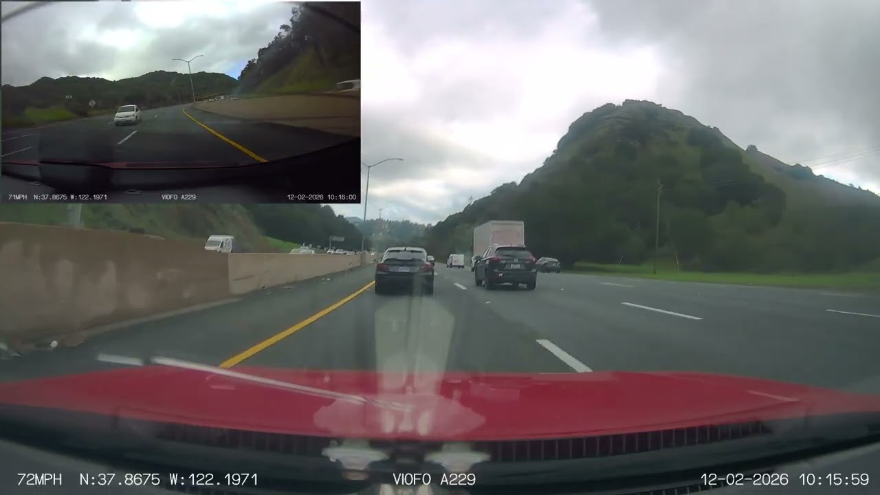 Typical Bay Area Driver:  Left lane camper caught up for a stare down. 2/12/26