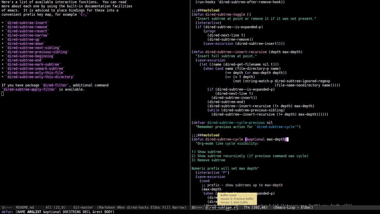 Emacs: Dired subtree has a toggle!