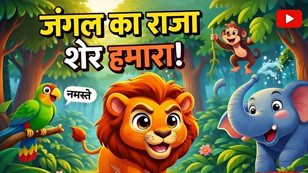 Jungle Ka Raja Sher Hamara | जंगल का राजा शेर हमारा | Hindi Kids Rhyme | Lion Animal Song | 