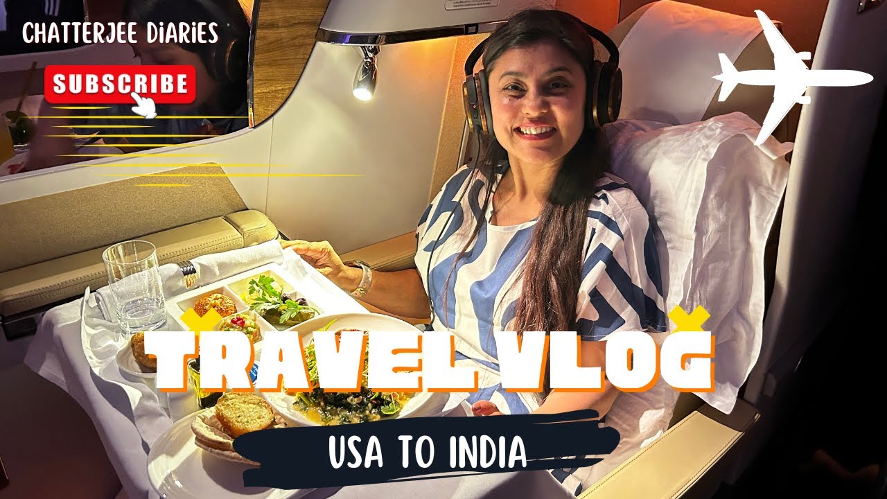Emirates Business Class Flight from USA to India Travel Day Vlog #hindi