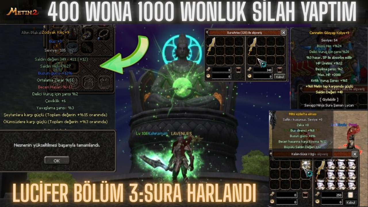 400 WONLA 1K WONLUK SILAH YAPTIM 🔥KUSURSUZ ELMAS TAMAM ✅   METİN2 TR LUCIFER 3#metin2tr #metin2