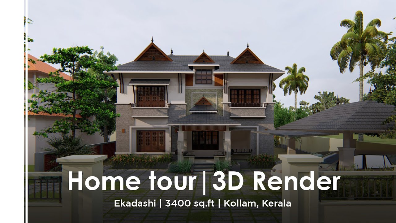 Kerala Traditional Residence Walkthrough, Home Tour, 3D Render Video