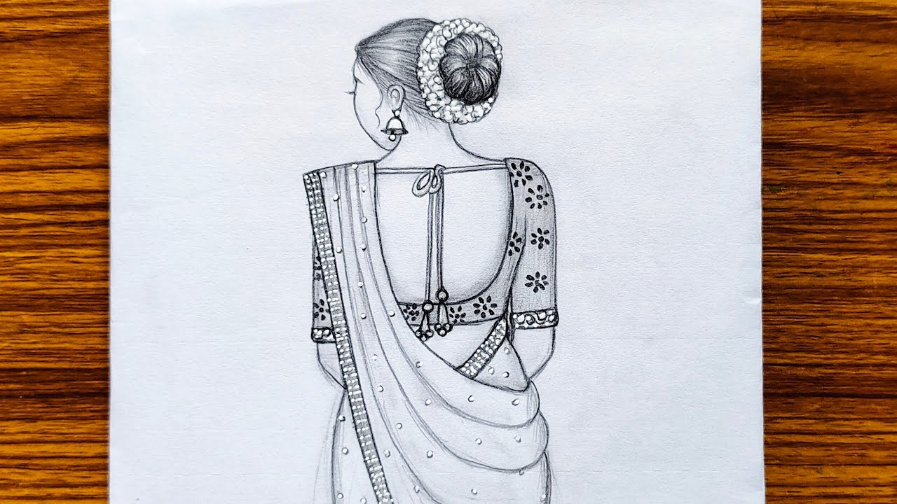 How to draw a traditional girl with beautiful saree | girl drawing easy | pencil sketch
