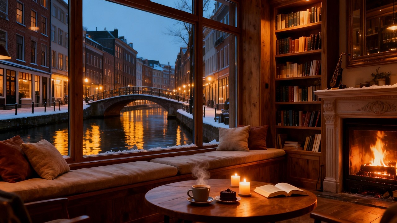 Beautiful Winter Coffee Shop Jazz ❄️ Soft Piano Jazz & Fireplace for deep Focus