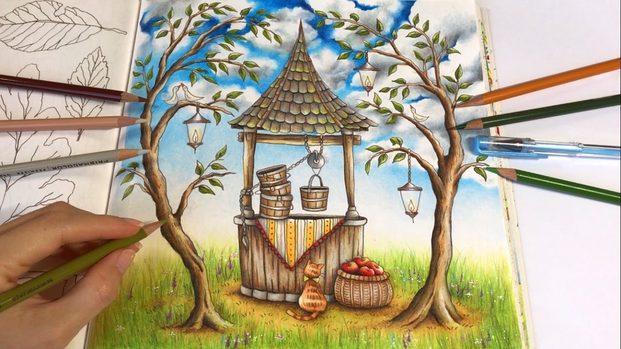 TREES AND GRASS DRAWING | Make a Wish - Part 3 | Romantic Country Coloring Book