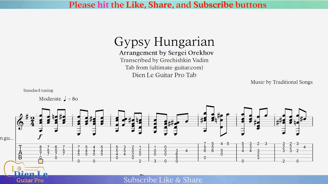 Gypsy Hungarian (Arrangement by Sergei Orekhov) for Classical Guitar with Tab