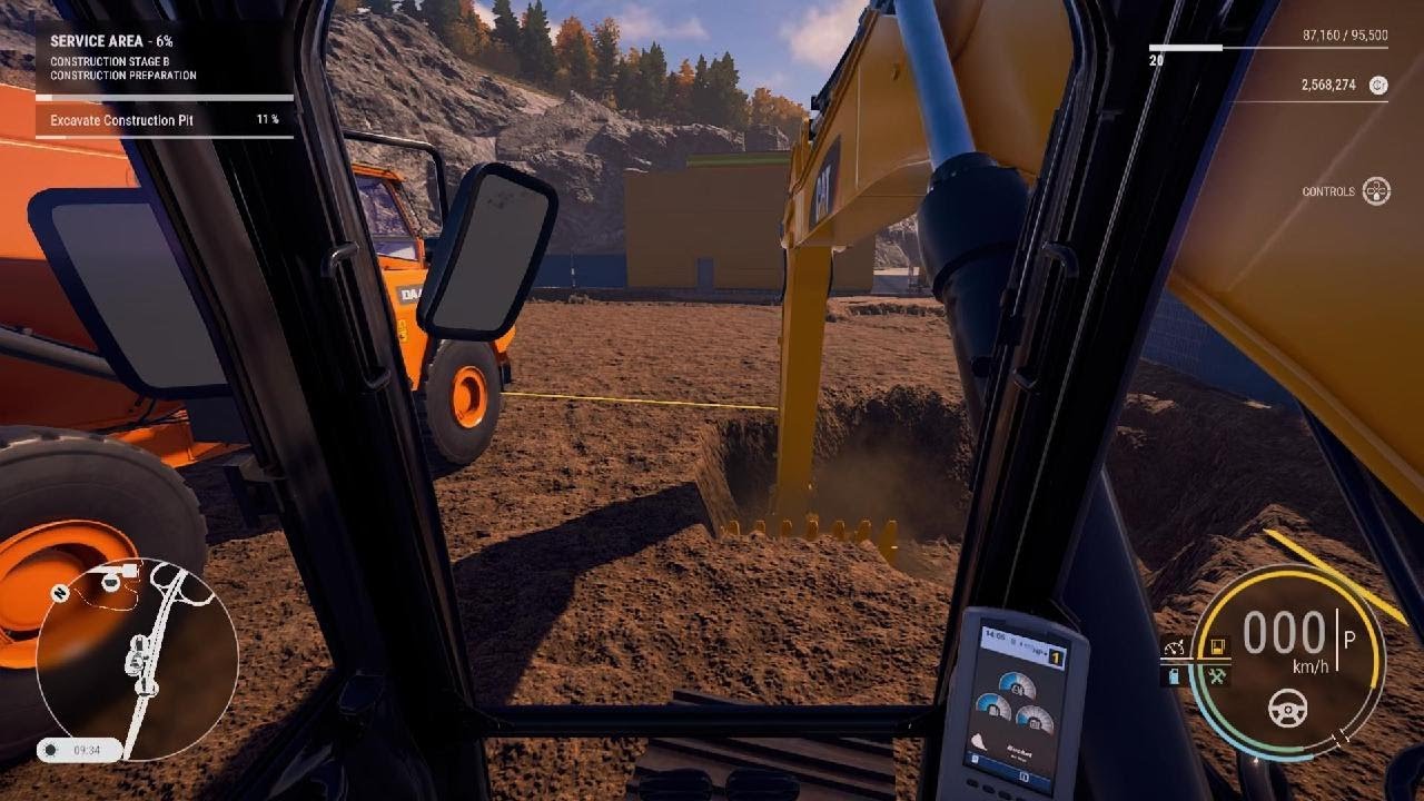 Construction Simulator kaivetaan kuoppa.