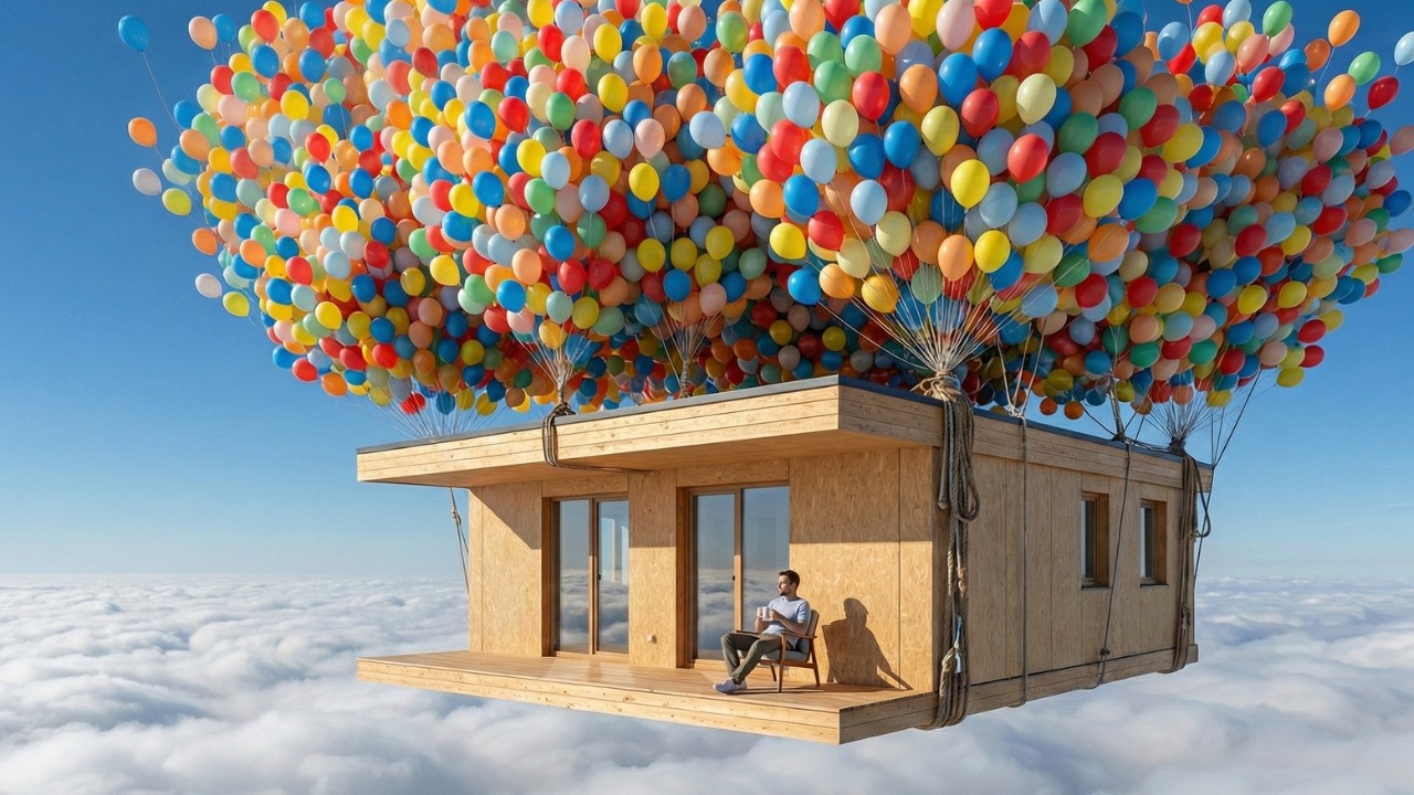 Building a house in the Sky (ASMR) - This man Built a SECRET FLOATING HOUSE Above the Clouds