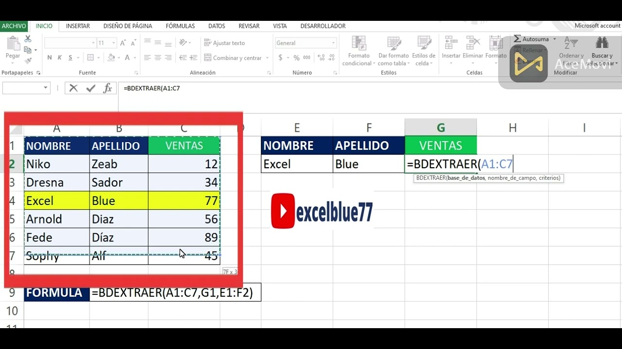 FORMULA BDEXTRAER EN EXCEL PARA BUSCAR DATOS CON DOS CRITERIOS