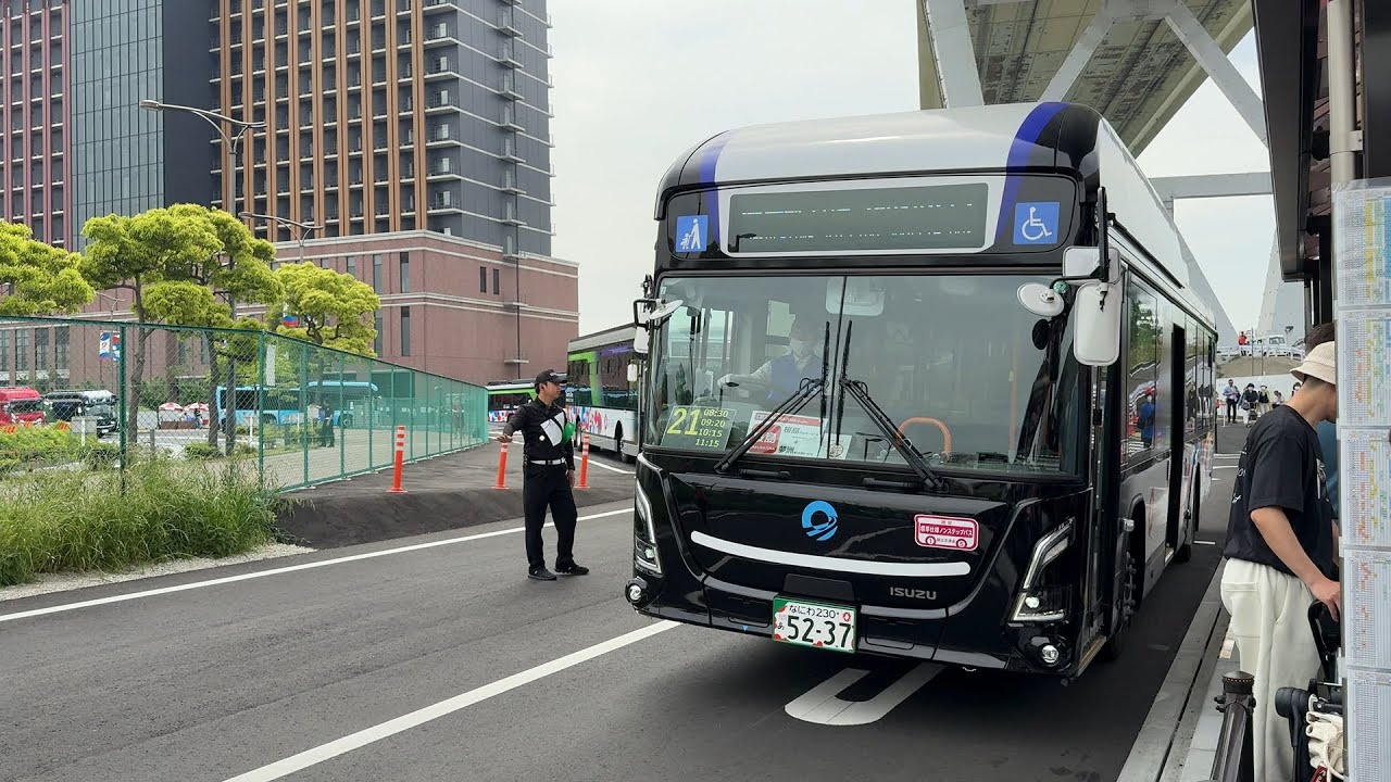 万博シャトルバス前面展望（JR桜島駅→西ゲート）Osaka World Expo Shuttle Bus (JR Sakurajima Station to West Gate)