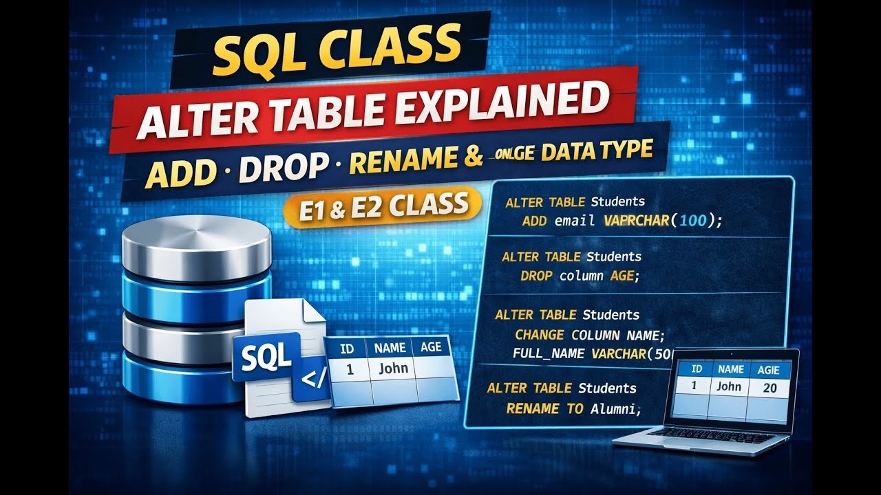 SQL ALTER TABLE Explained | Add, Drop, Rename & Change Data Type | E1 & E2 Class