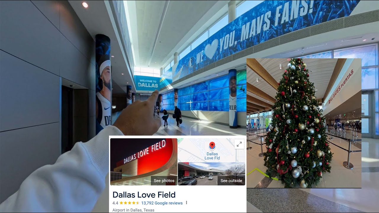 Dallas Love Field Airport baggage claim, car and ticketing area plus airport layout