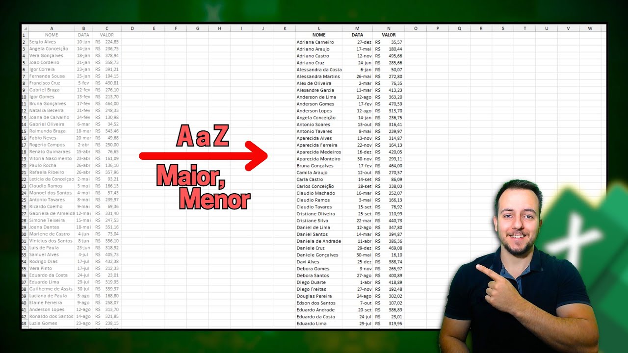 Como Colocar em Ordem Alfabética no Excel de Modo Automático | 3 Exemplos | A a Z, Maior Menor...