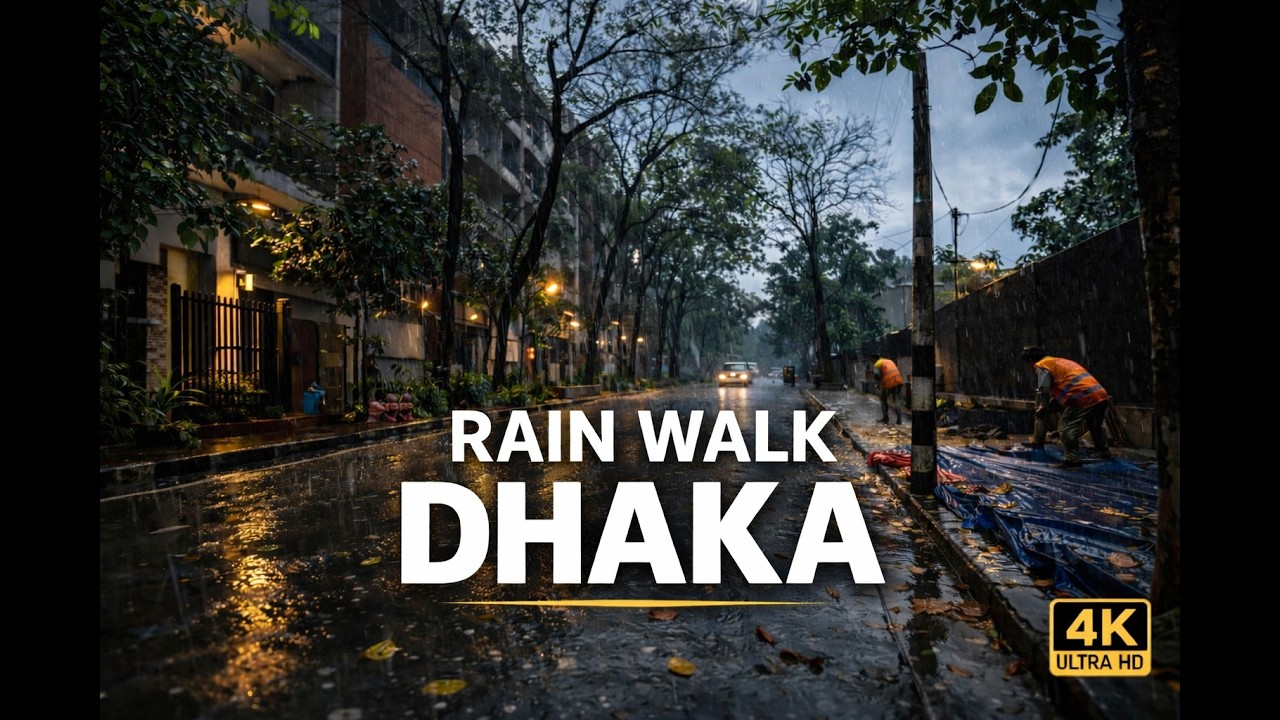 Walking in the Rain in Dhaka, Bangladesh (City Ambience) 4K