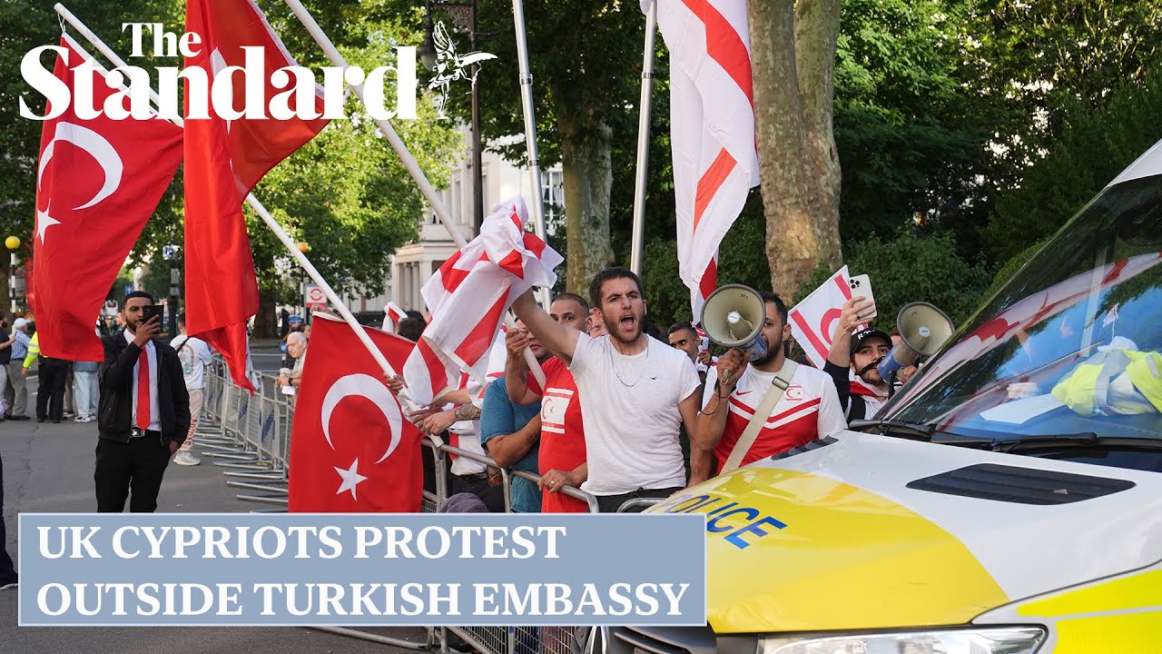 UK Cypriots protest outside Turkish embassy on 50th anniversary of invasion