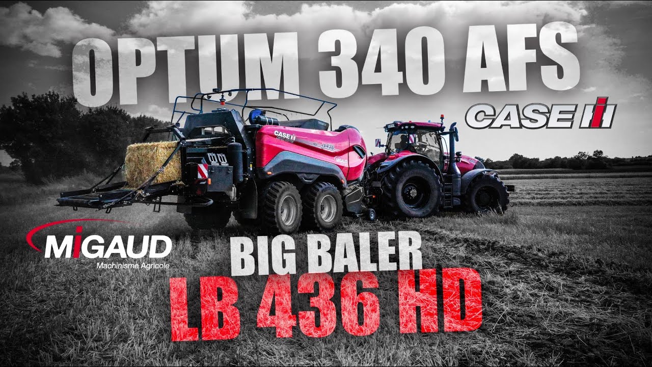 MAGNIFIQUE ENSEMBLE : CASE IH Optum 340 AFS jantes noires et Presse CASE IH LB 436 HD • Migaud