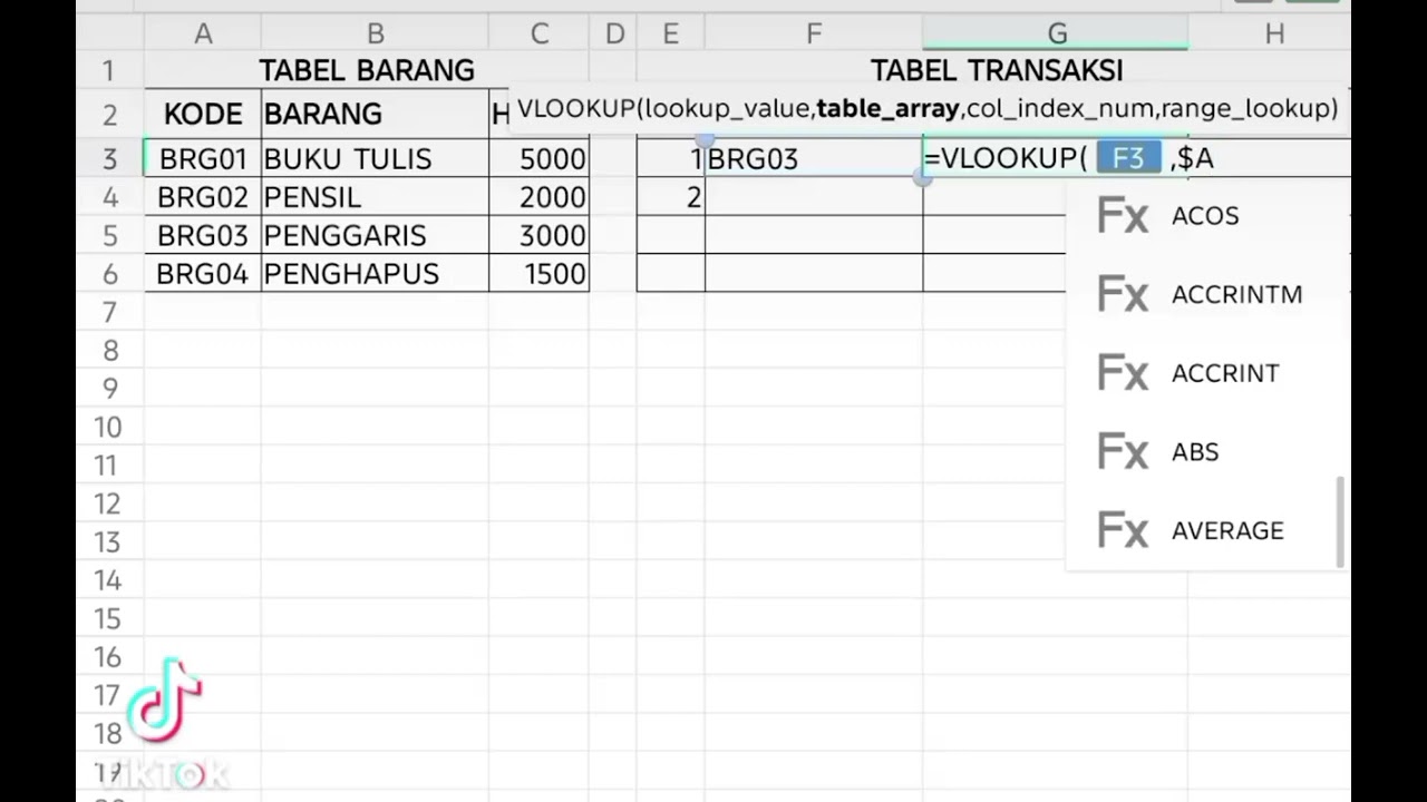 Belajar Excel - VLOOKUP
