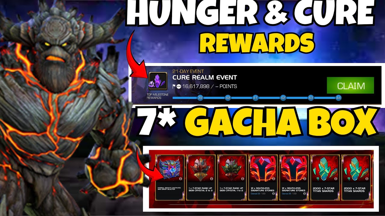DON&rsquo;T MISS! 😱 Hunger & Cure Rewards + 7★ Deathless King Groot Gacha Box & Stat-Cast Relic | MCOC