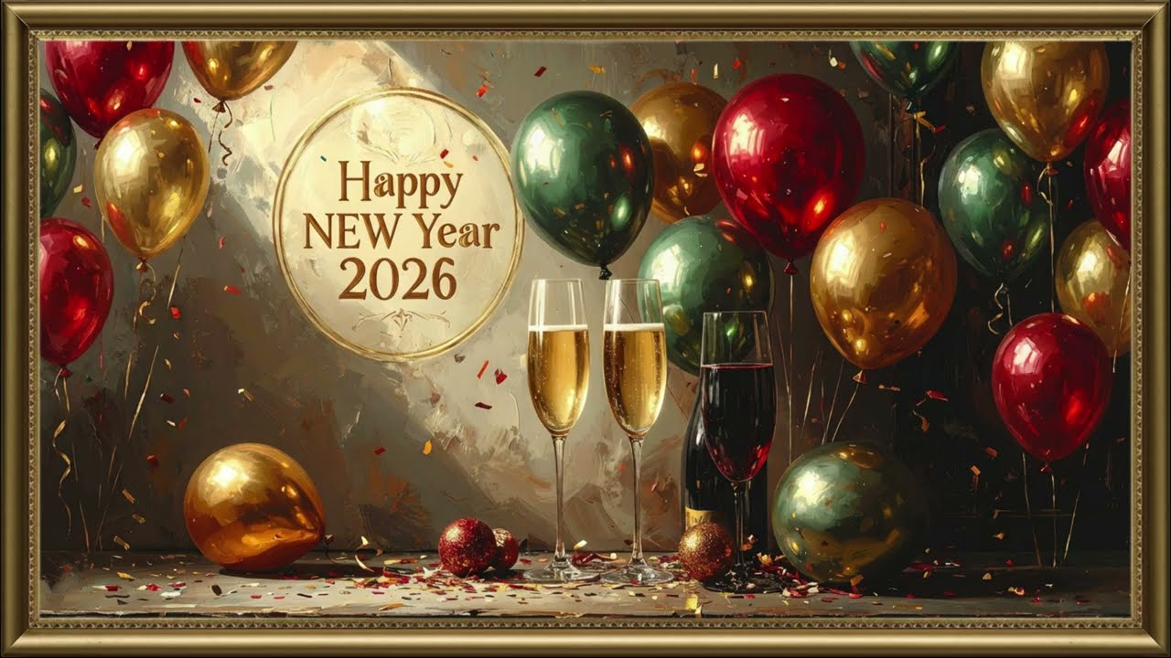 Happy New Year 2026 Oil Painting | Festive Frame TV Art Screensaver | Elegant Party Ambience