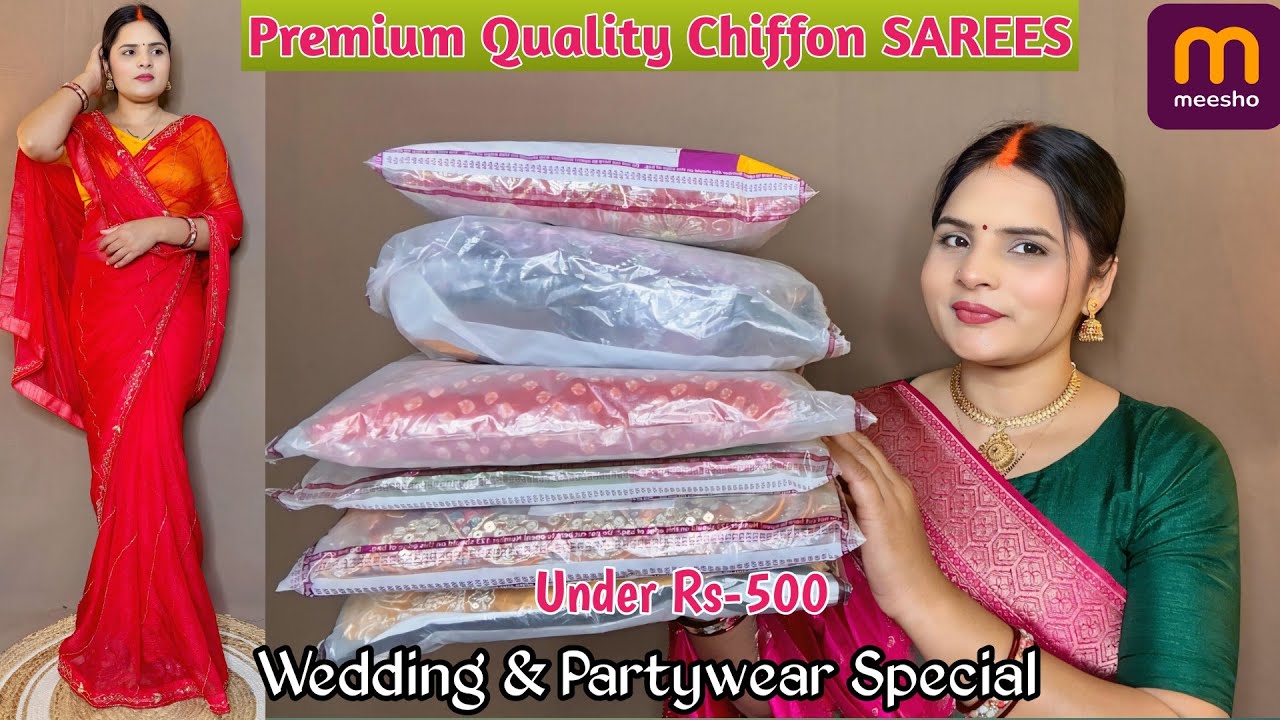 Meesho Chiffon saree Haul | New Arrival Saree | Partywear Special Trending Saree | Handwork Sarees