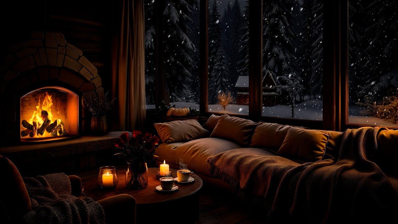 Soft Piano Music for Peaceful Sleep & Anxiety Relief • Winter Cabin Fireplace Ambience
