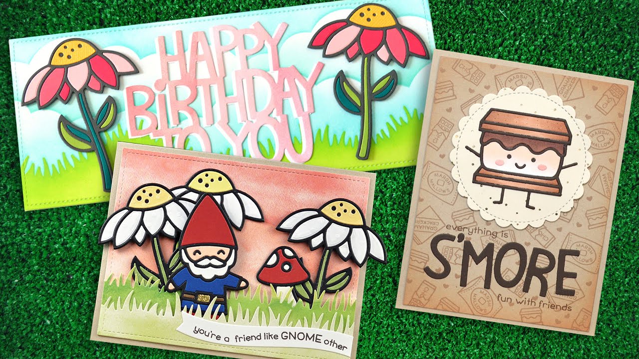 Intro to Delightful Daisy, Smiley S'more, Garden Gnome + 3 cards from start to finish