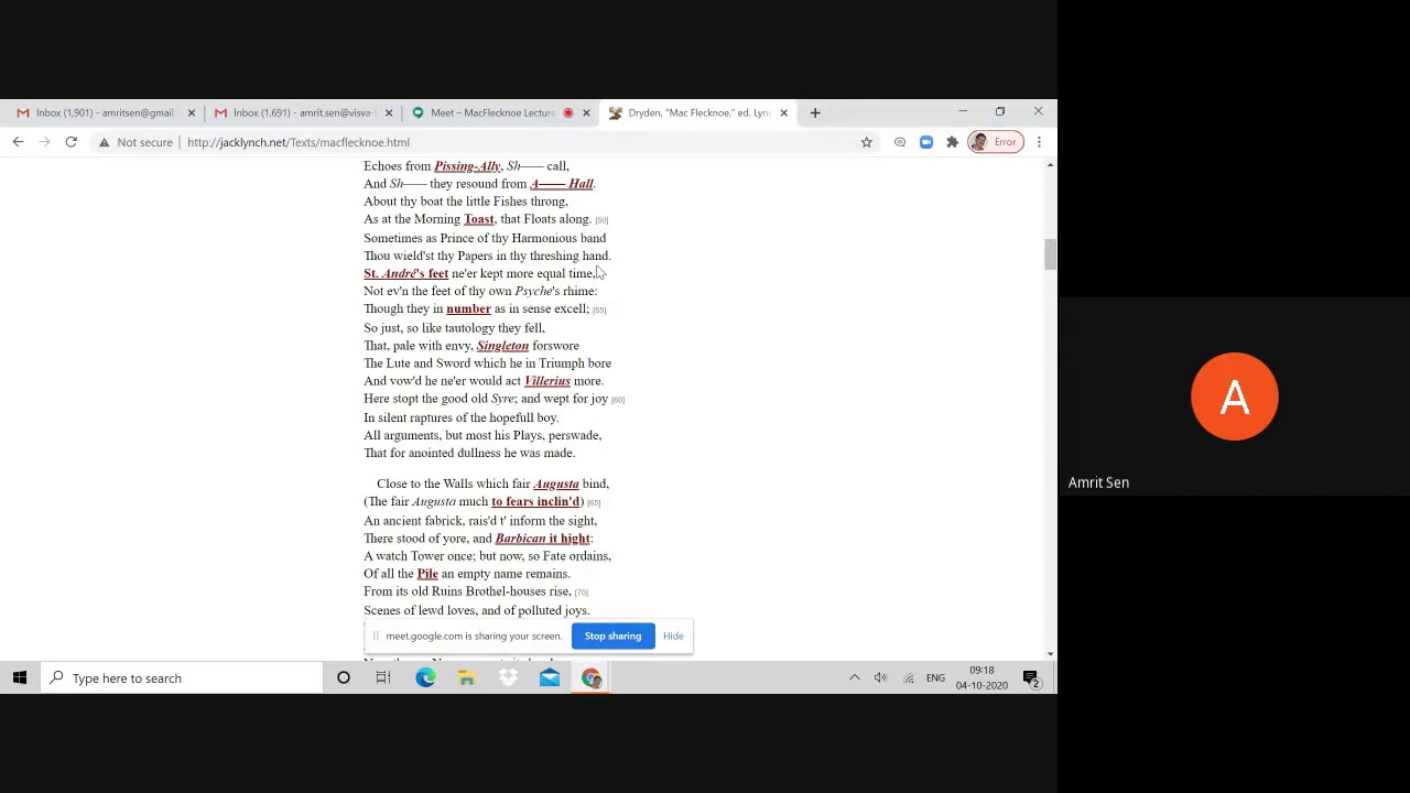 Dryden's MacFlecknoe: Lines 51-94. Annotated and explained. Professor Amrit Sen