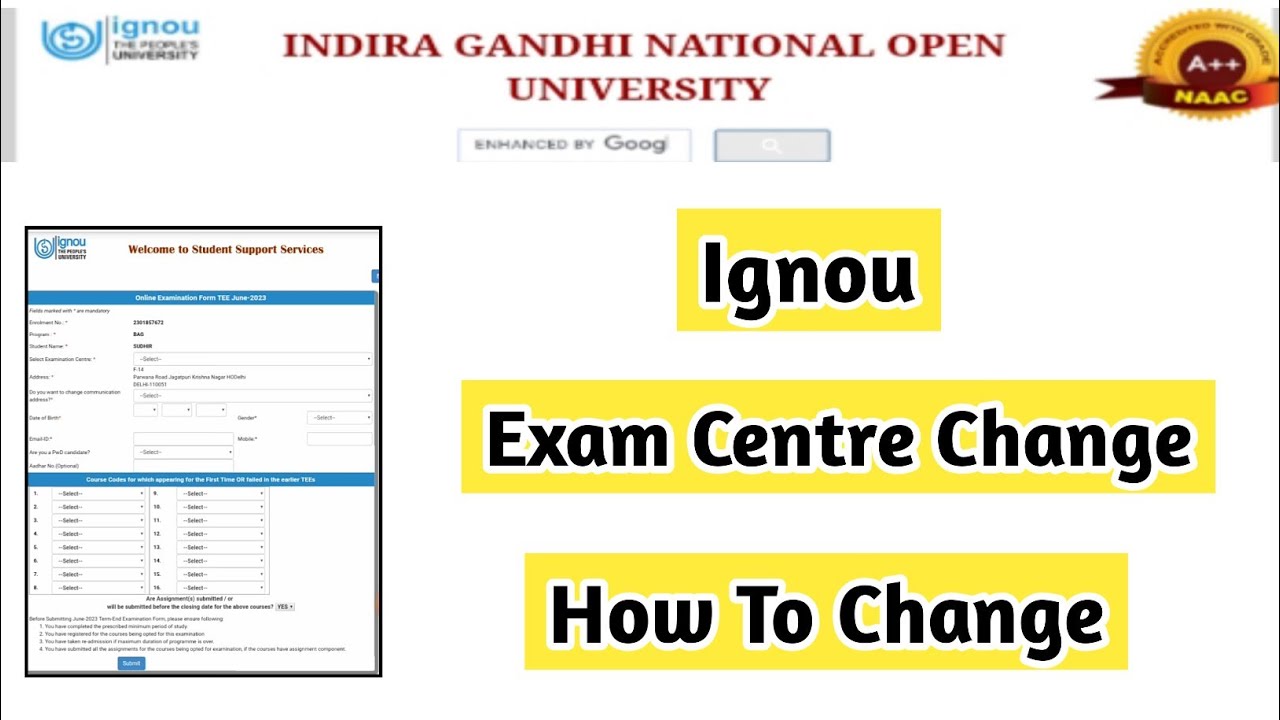 How To Change Exam Centre In Ignou | Mister Ignou #ignou #assignments #exam #centrechange