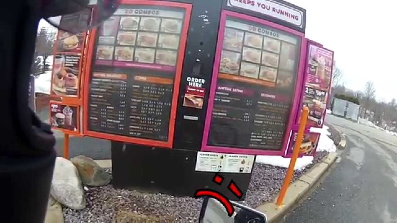 Dunkin Donuts drive-thru on a motorcycle
