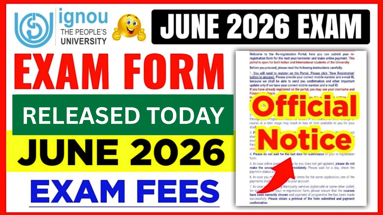 IGNOU June 2026 Exam Form Released  | IGNOU Exam Form Fill Up June 2026 Exam | Ignou Exam Form