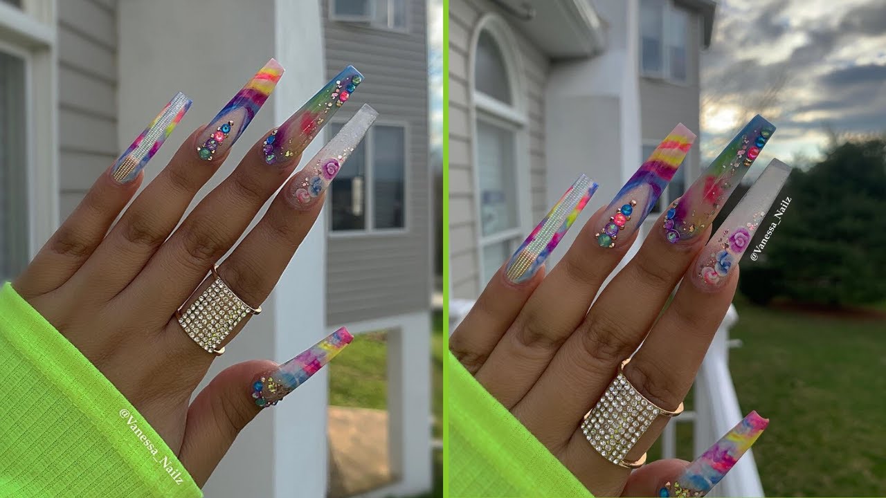 FULL SET ENCAPSULATED ACRYLIC NAILS | SUMMER RAINBOW NAIL | MARBLE NAILS ACRYLIC | NAILS FASCINATION