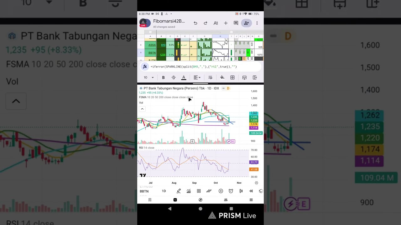 Live streaming screening saham dengan tabel sheet 20 Oktober 2025