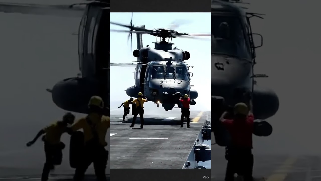 Вертолет наклоняется при посадке на авианосец 🚁💥