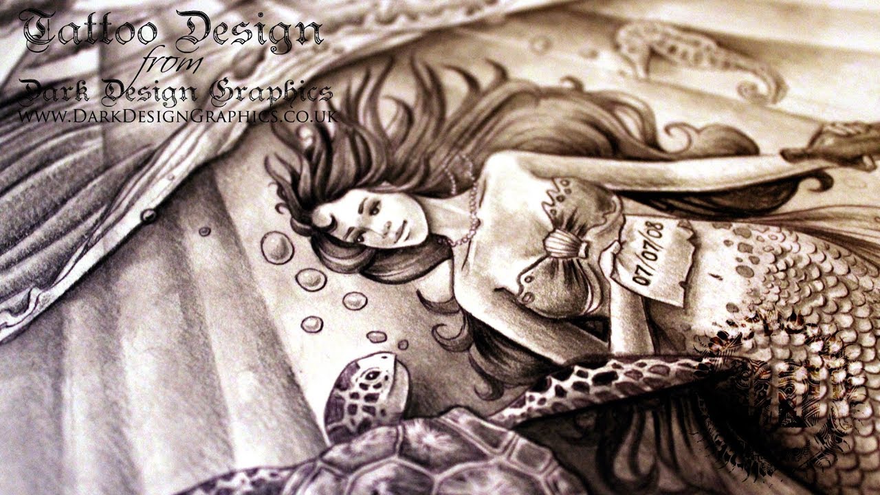 Half Sleeve Mermaid Tattoo Design ~ Dark Design Graphics