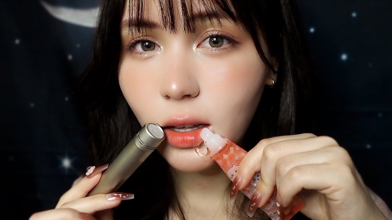 (SUB) Японский ASMR Поедание блеска для губ💄 звуки рта и шепот