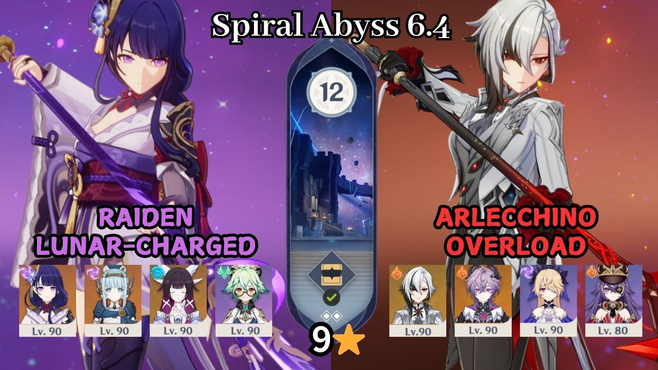 C0 Raiden Lunar-Charged & C1 Arlecchino Overload | Spiral Abyss 6.4 Luna V | Full Star Clear