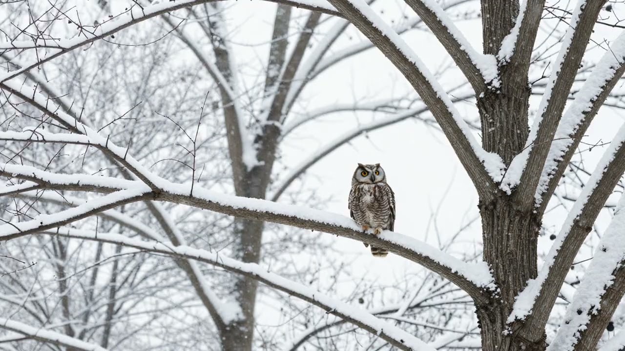 Snowy Forest Perched Owl 🦉❄️ Peaceful Winter Background Ambience 🌲✨ Relaxing Screensaver 3.5hrs 🦉🦉🦉