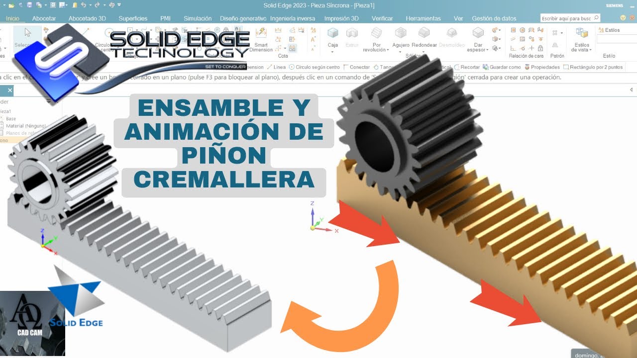 Solid Edge PIÑON CREMALLERA | Tutorial |