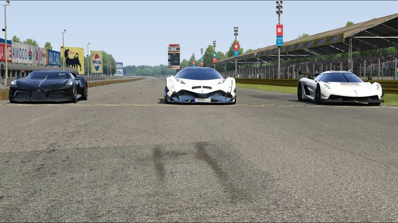 Devel Sixteen vs Bugatti La Voiture Noire vs Koenisegg Jesko at Monza Full Course