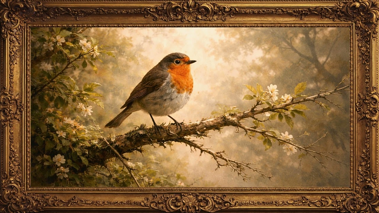 Lonely Bird on a Branch – Calm Nature Oil Painting | 4K Ambient Art | 1 Hour Screensaver