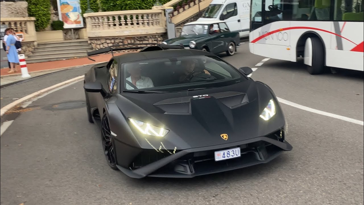 Carspotting In Monaco 🇲🇨 Lamborghini huracan sto edition ( matt black sto, golden sto )