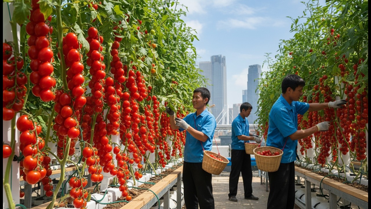 Inside Urban Rooftop Cherry Tomato Farming | High-Rise Cultivation in Crowded Cities