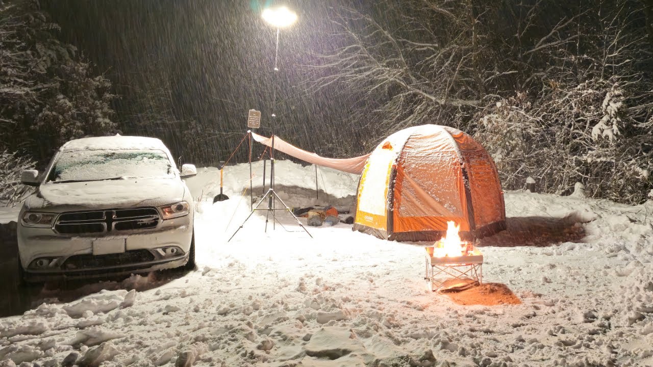 Snowstorm Camping In A Pop-up Tent