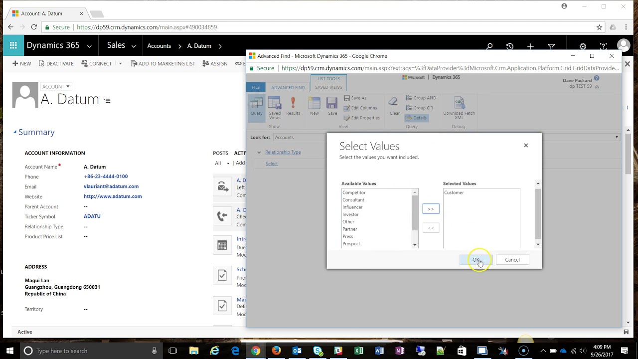 Microsoft Dynamics 365 CRM Advanced Find Basics Part 1