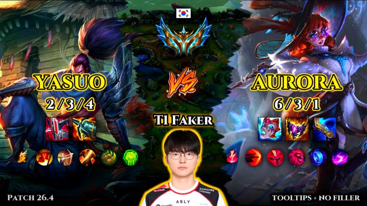 T1 Faker | Yasuo MID vs Aurora | Patch 26.4 | 2026-02-19 | KR CHALLENGER