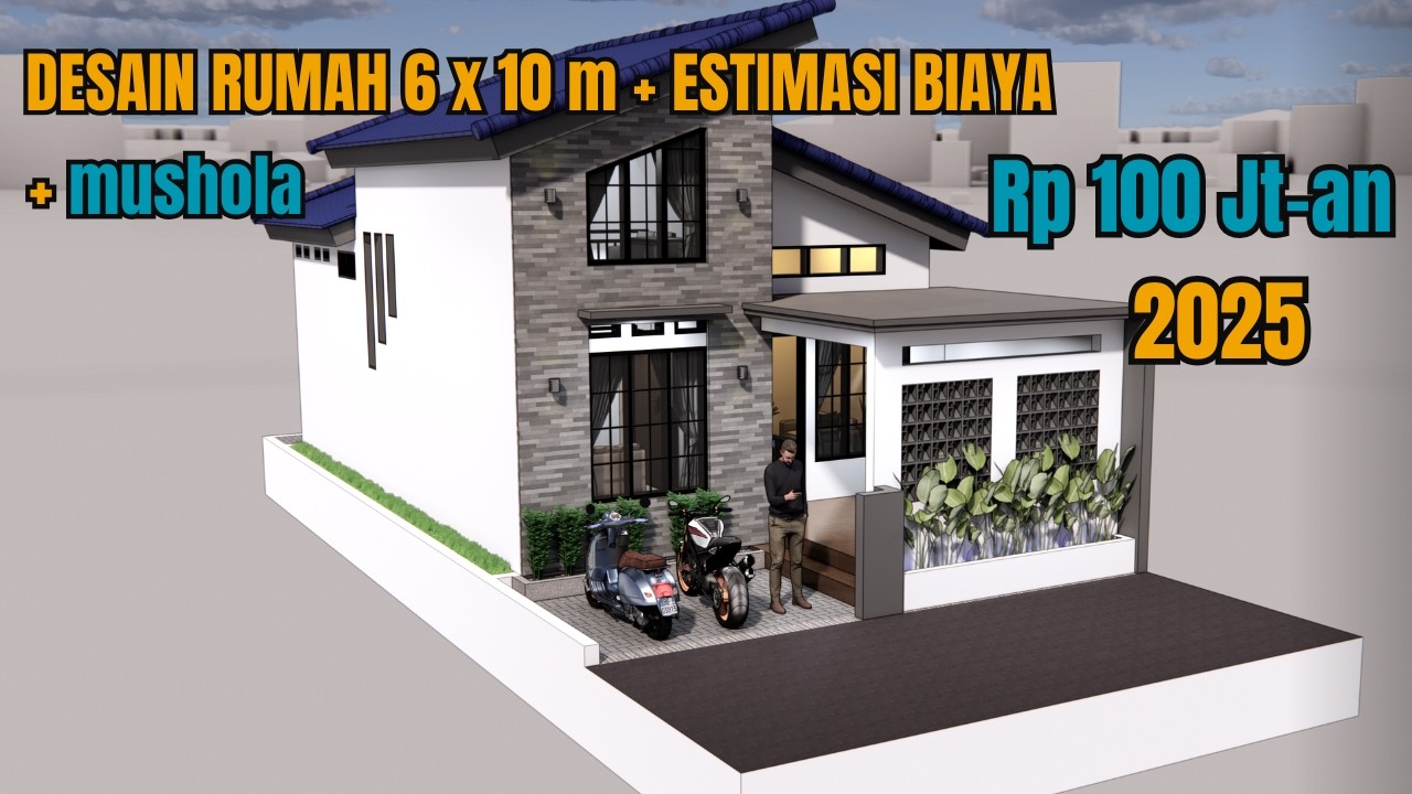 Desain Rumah Minimalis 6x10 Meter | 2 Kamar Tidur + Mezzanine | Cocok untuk Lahan 7x14 m