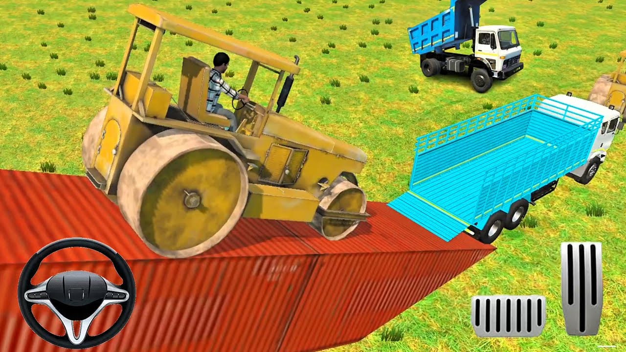 💥😱🙆 Load Road roller on truck 🚛 in game 😱🎯🚜 #truckgame #Roadroller #game 