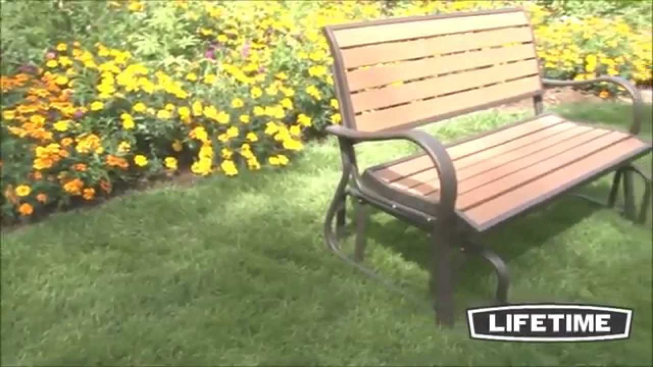60055 Outdoor Park Rocking/Gliding Bench With Simulated Wood