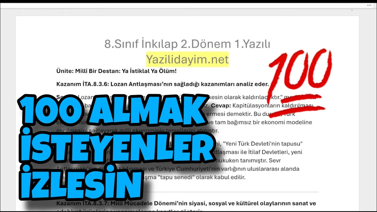 8.Sınıf İnkılap 2.Dönem 1.Yazılı