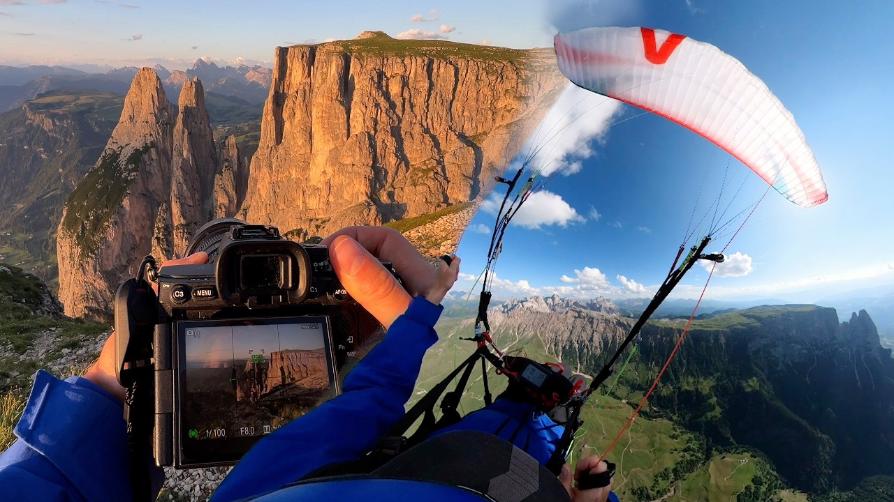 The beauty of Paragliding and Photography in the Dolomites